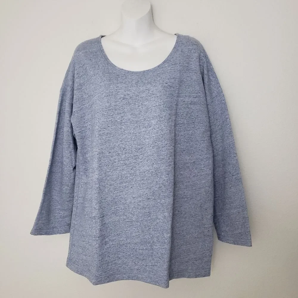 J Crew Women's Sweater Large Heather Blue French Terry Casual Preppy Comfy